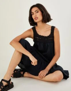 MONSOON Crochet Trim Midi Dress In Sustainable Cotton Black -Amour Fashion 22 34737001 2