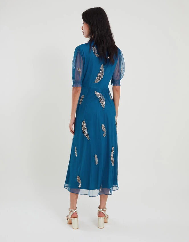 MONSOON Melissa Feather Embellished Shirt Dress Blue 4 MONSOON Melissa Feather Embellished Shirt Dress Blue - Image 2