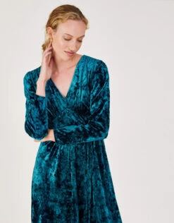 MONSOON Victoria Crushed Velvet Midi Dress Teal -Amour Fashion 22 44120879 2