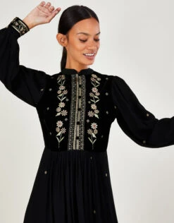 MONSOON Nikki Embroidered Bib Dress Black -Amour Fashion 22 45051601 2