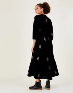 MONSOON Amber Embroidered Tiered Velvet Dress Blue -Amour Fashion 22 45054054 2