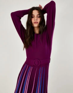 MONSOON Slash Neck Pleated Skirt Dress With LENZING™ ECOVERO™ Purple -Amour Fashion 22 45129904 2