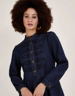 MONSOON Nautical Denim Knee Length Dress In Sustainable Cotton Blue -Amour Fashion 22 54002939 2