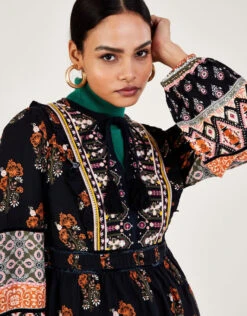 MONSOON Print Heritage Embroidered Heritage Smock Dress Black -Amour Fashion 22 54004401 2