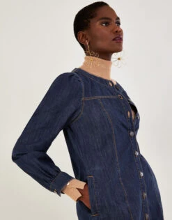 MONSOON Denim Button Through Shirt Dress In Sustainable Cotton Blue -Amour Fashion 22 54007745 2
