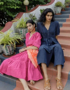 MONSOON Cutwork Detail Tiered Dress In Linen Blend Blue -Amour Fashion 22 54009561 6