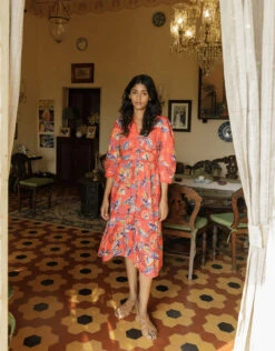 MONSOON Flavia Feather Print Midi Dress Red -Amour Fashion 22 54010209 6