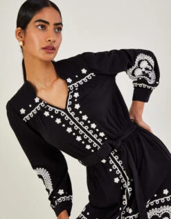 MONSOON Embroidered Jersey Shirt Dress In Sustainable Cotton Black -Amour Fashion 22 54059501 2