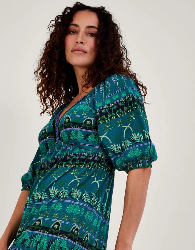 MONSOON Tiered Leaf Print Midi Jersey Dress With Sustainable Cotton Green 4 MONSOON Tiered Leaf Print Midi Jersey Dress With Sustainable Cotton Green - Image 2
