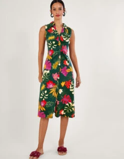 MONSOON Lorena Floral Print Collar Dress Green -Amour Fashion 22 54072107 2