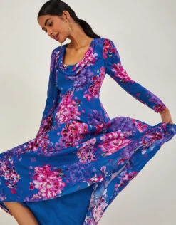 MONSOON Evanah Floral Hanky Hem Dress In Sustainable Viscose Blue -Amour Fashion 22 54078102 2