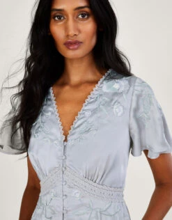 MONSOON Mia Satin Embroidered Maxi Dress Silver -Amour Fashion 22 54080711 2