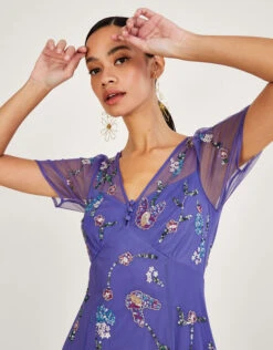 MONSOON Kathy Embellished Midi Dress In Recycled Polyester Blue -Amour Fashion 22 54082402 2