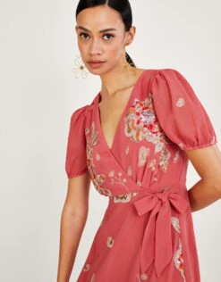 MONSOON Kira Embellished Wrap Dress In Recycled Polyester Pink -Amour Fashion 22 54082610 2