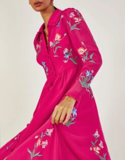 MONSOON Mara Embroidered Shirt Dress In Recycled Polyester Pink -Amour Fashion 22 54084010 2