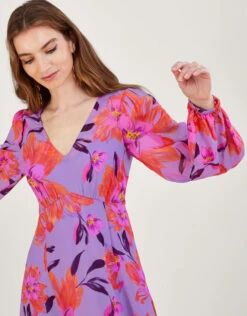 MONSOON Lillith Floral Print Dress In Sustainable Viscose Purple -Amour Fashion 22 54084894 2