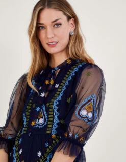 MONSOON Tracey Embroidered Maxi Dress In Recycled Polyester Blue -Amour Fashion 22 54087661 2