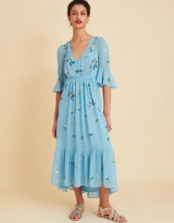 MONSOON Daniella Embellished Wrap Dress In Recycled Polyester Blue -Amour Fashion 22 54088202 2