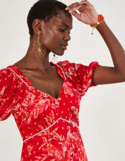 MONSOON Arielle Tiered Print Dress With Sustainable Viscose Red -Amour Fashion 22 54088609 2