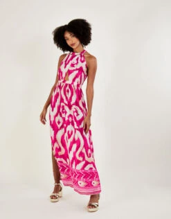 MONSOON Ikat Border Print Maxi Dress Pink -Amour Fashion 22 54142910 1