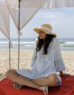 MONSOON Embroidered Pom-Pom Kaftan Dress In LENZING™ ECOVERO™ Blue -Amour Fashion 22 54143402 6