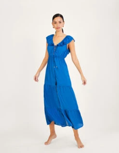 MONSOON Frill Collar Plain Midi Dress In LENZING™ ECOVERO™ Blue -Amour Fashion 22 54145332 1