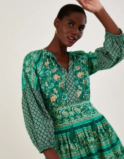 MONSOON Floral Print Tiered Short Dress In LENZING™ ECOVERO™ Green -Amour Fashion 22 54150107 2