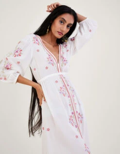 MONSOON Embroidered Maxi Kaftan Dress In LENZING™ ECOVERO™ Ivory -Amour Fashion 22 54150246 2