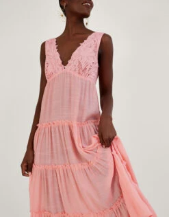 MONSOON Lace Trim Bodice Beach Maxi Dress Orange -Amour Fashion 22 54150715 2