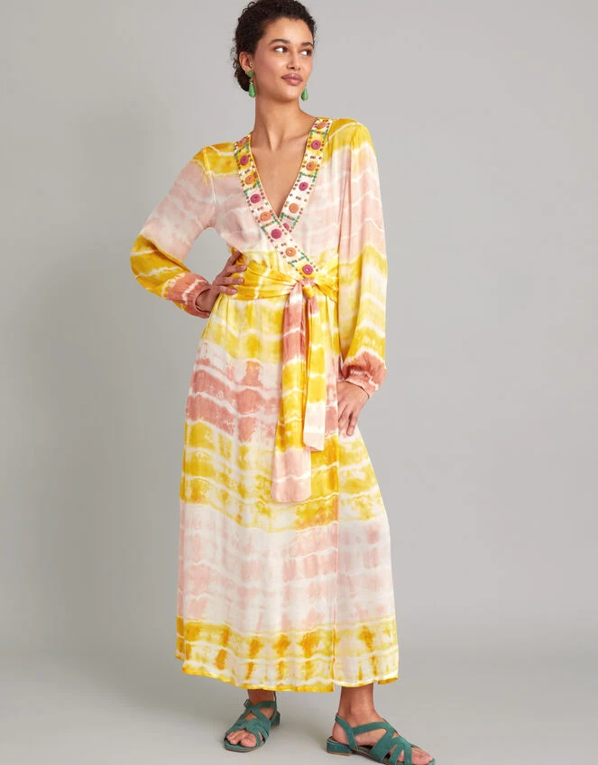 MONSOON Premium Tie Dye Maxi Kaftan Dress Yellow 5 MONSOON Premium Tie Dye Maxi Kaftan Dress Yellow - Image 3