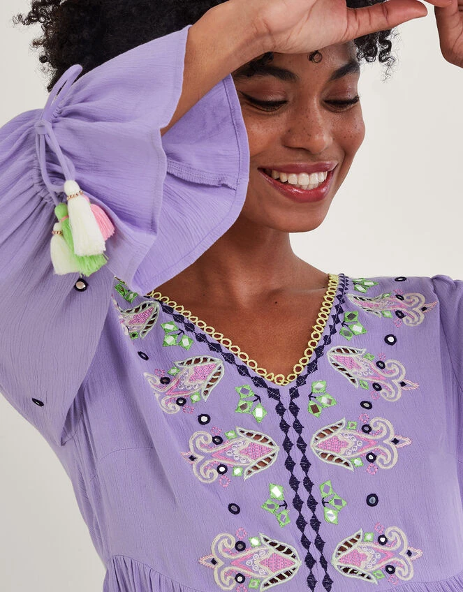 MONSOON Premium Embroidered Kaftan Dress In LENZING™ ECOVERO™ Purple 5 MONSOON Premium Embroidered Kaftan Dress In LENZING™ ECOVERO™ Purple - Image 3