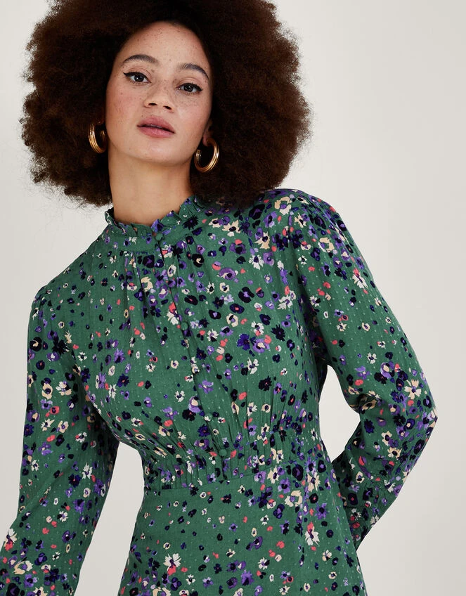 MONSOON Blossom Print Shirt Dress With LENZING™ ECOVERO™ Green 4 MONSOON Blossom Print Shirt Dress With LENZING™ ECOVERO™ Green - Image 2