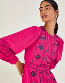 MONSOON Elliana Embroidered Midi Dress In Sustainable Viscose Pink -Amour Fashion 22 54261710 2