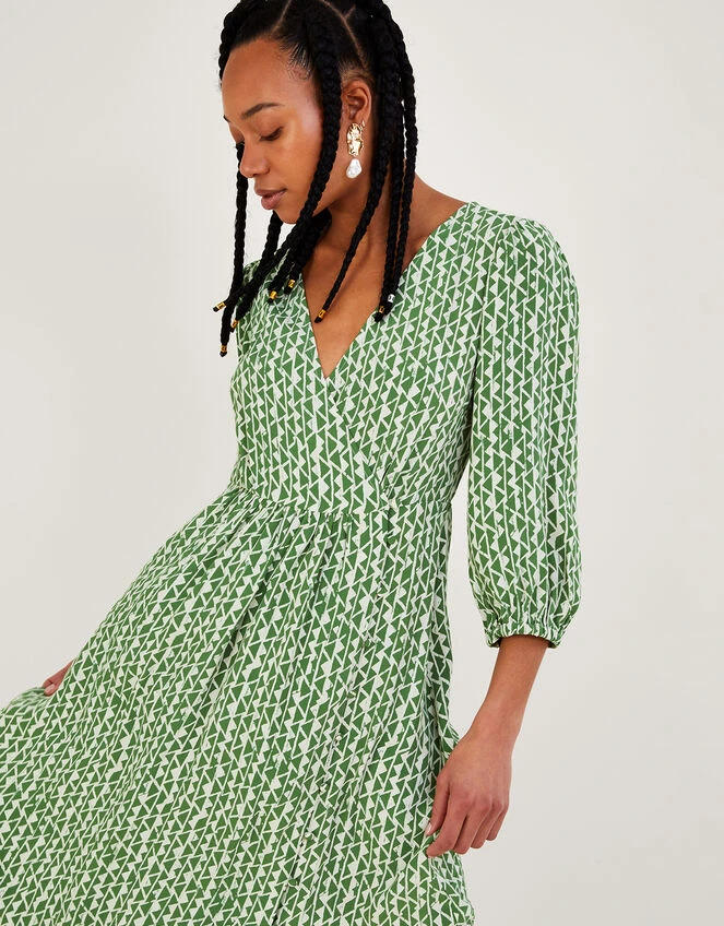 MONSOON Doris Wrap Dress In Sustainable Viscose Green 4 MONSOON Doris Wrap Dress In Sustainable Viscose Green - Image 2