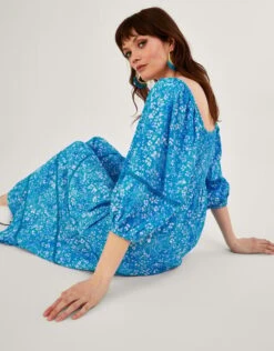 MONSOON Gabby Shirred Dress In Sustainable Viscose Blue -Amour Fashion 22 54276102 2