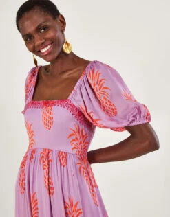 MONSOON Anasi Pineapple Print Dress In Sustainable Viscose Purple -Amour Fashion 22 54285994 2