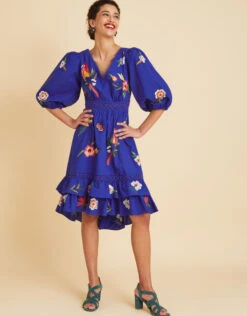 MONSOON Ellie Embroidered Tiered Hem Dress Blue -Amour Fashion 22 54286332 2