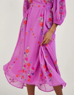 MONSOON Lusia Embroidered Wrap Dress In Recycled Polyester Purple -Amour Fashion 22 54286494 2