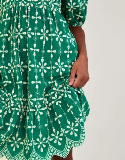 MONSOON Embroidered Puff Sleeve Short Dress In Sustainable Cotton Green -Amour Fashion 22 54287007 2