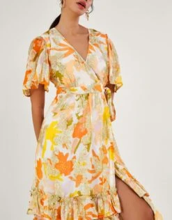 MONSOON Willow Metallic Print Wrap Dress With Sustainable Viscose Ivory -Amour Fashion 22 54288346 2