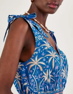 MONSOON Palm Print Midi Dress Blue -Amour Fashion 22 54291902 2