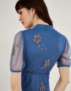 MONSOON Pamela Embellished Tea Dress Blue -Amour Fashion 22 54299402 2