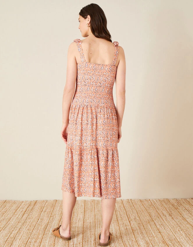 MONSOON Ruffle Neck Printed Jersey Dress Orange 5 MONSOON Ruffle Neck Printed Jersey Dress Orange - Image 3