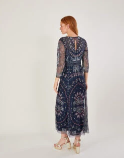 MONSOON Jeannine Embellished Midi Dress In Recycled Polyester Blue -Amour Fashion 23 24059761 3