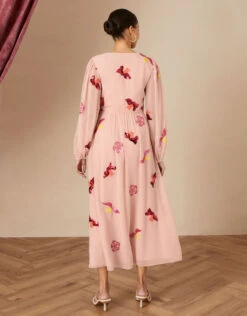 MONSOON Jenny Embellished Wrap Dress In Recycled Polyester Nude -Amour Fashion 23 24301263 3