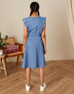 MONSOON Denim Frill Sleeve Sun Dress In Sustainable Cotton Blue -Amour Fashion 23 34068939 3