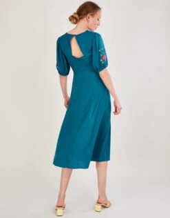 MONSOON Juliette Embroidered Jacquard Midi Dress In Recycled Polyester Teal -Amour Fashion 23 34102379 3