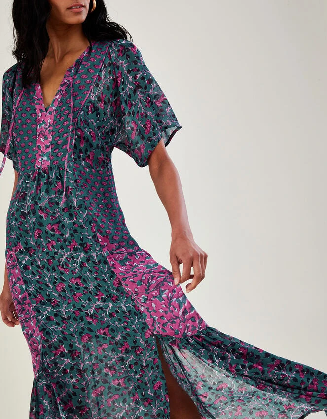 MONSOON Artisan Bloom Print Short Sleeve Midi Dress Blue 4 MONSOON Artisan Bloom Print Short Sleeve Midi Dress Blue - Image 2