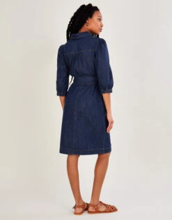MONSOON Denim V-Neck Belted Midi Dress Blue -Amour Fashion 23 34106539 3