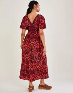 MONSOON V-Neck Zig-Zag Animal Print Dress Red -Amour Fashion 23 34113809 3